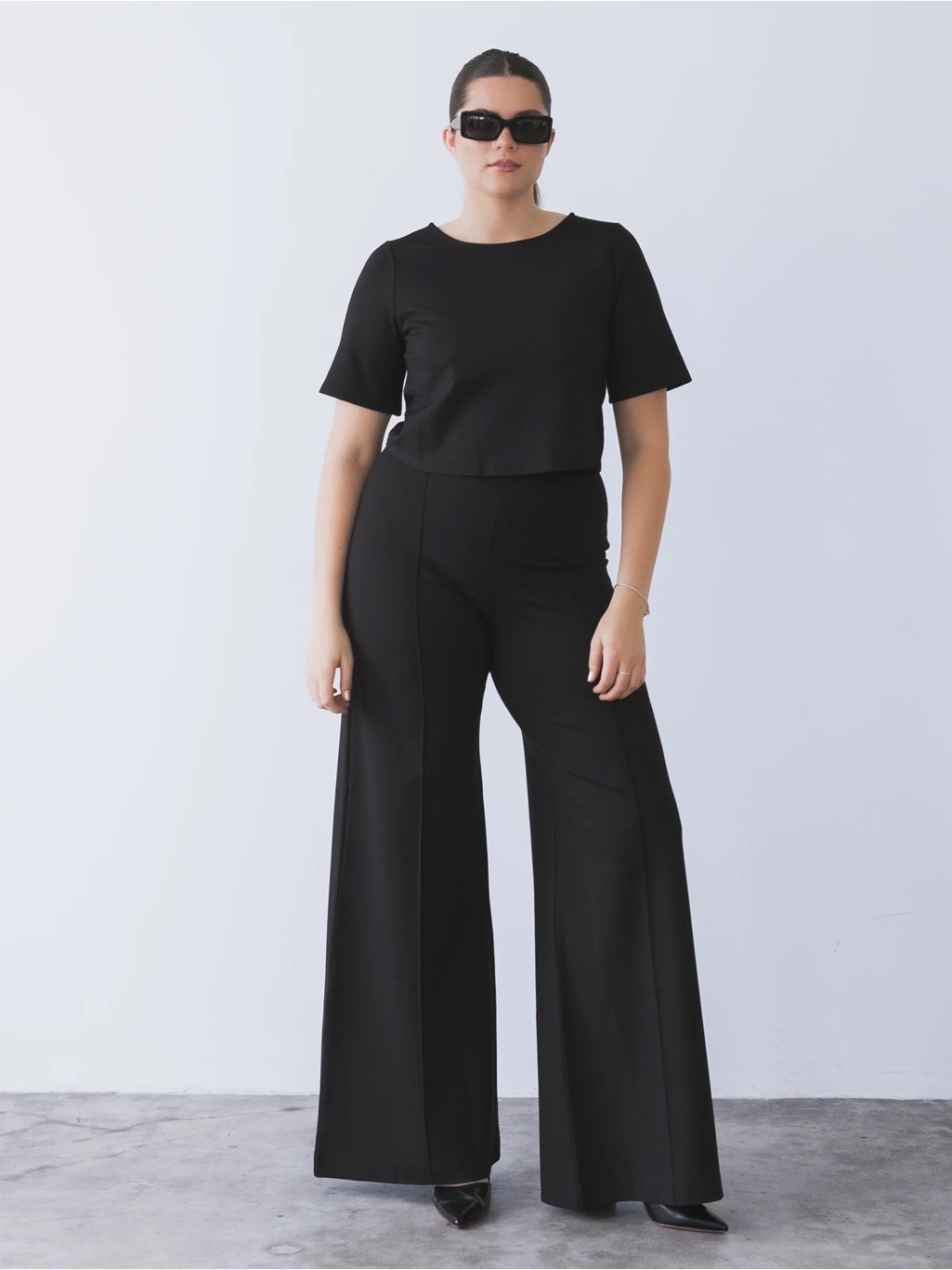 Nwt Ripley Radar Black Ponte Knit Long Wide Leg Pant